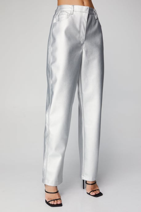 Premium Faux Leather Metallic Straight Leg Pants