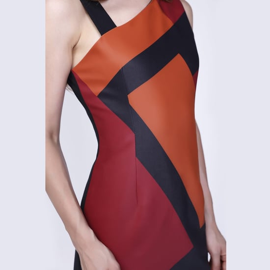 Asymmetrical dress with geometric print