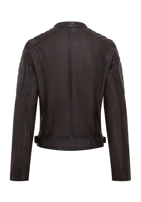 Womens Brown Retro Quilted Leather Biker Jacket - Horten