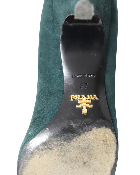 Prada Cone Hak Sandalen in Groene Suède - Image 6