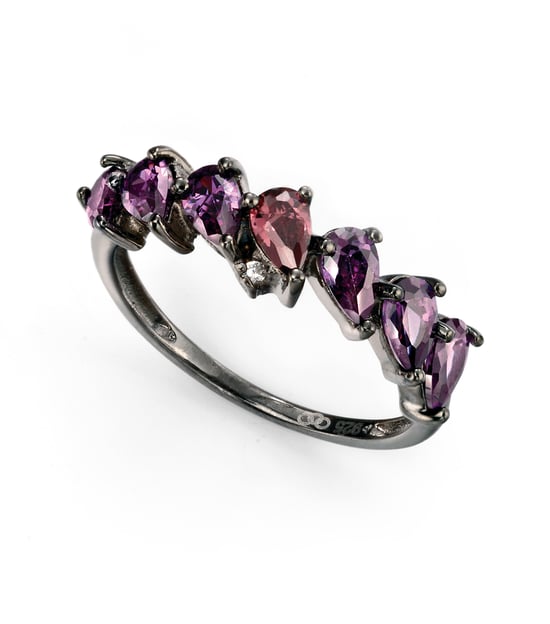 Elements Silver Womens 925 Sterling Silver Cobalt Plated Purples & Clear Cubic Zirconia Ring