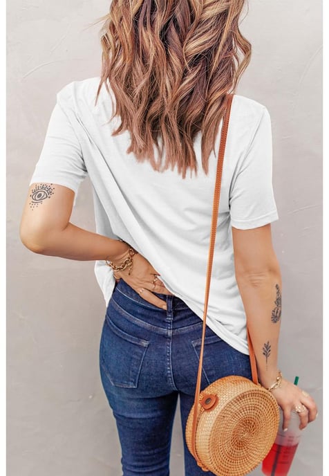 Azura Exchange Women's Crew Neck Cotton Mixed T-shirt in White - Image 5