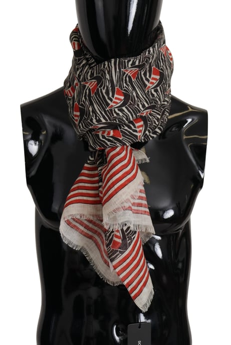 Dolce & Gabbana Black Red Linen Sailboat Stripe Print Shawl Men's Scarf