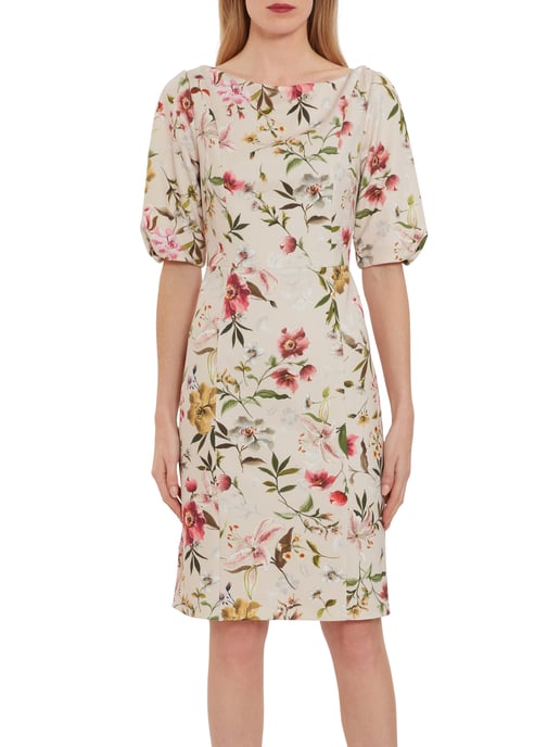 Gina Bacconi Matia Floral Scuba Dress in Natural