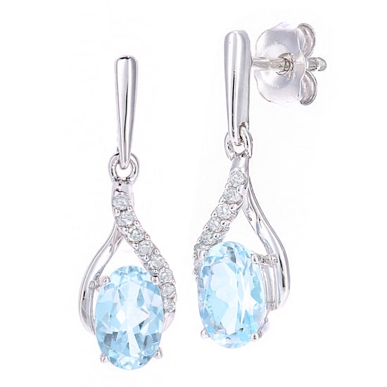 9ct White Gold 1.06ct Blue Topaz and 0.06ct Diamond Earrings
