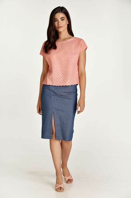 Coral Sleeveless Embroidered Top