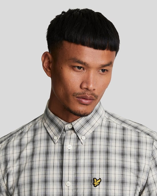 Lyle & Scott gewassen geruit popeline gunmetal grijs shirt met lange mouwen - Image 4