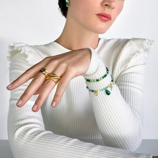 Luxenter Ihun bracelet in 925 sterling silver and Malachite finished in 18 carat yellow gold plating