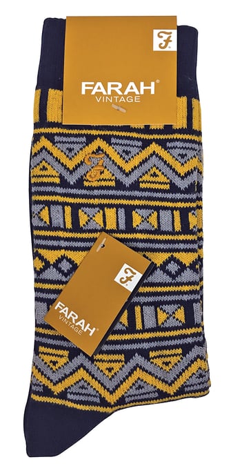 Farah - 2 Paar Heren Funky Vintage Patroon Kleurige Dikke Katoenen Crew Sokken - FVS008NVY - Image 2