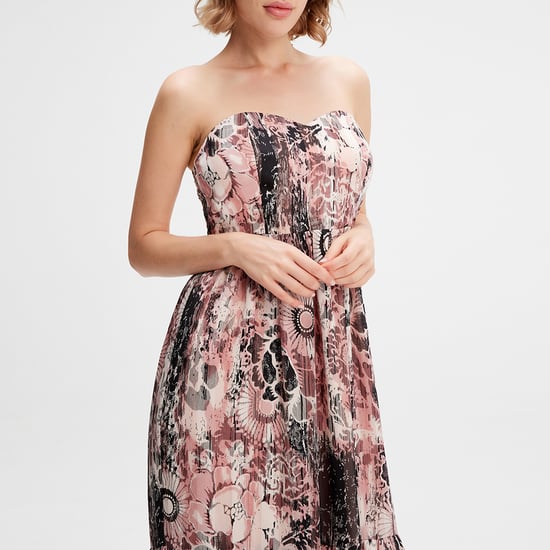 Bustier Chiffon Maxi -jurk met abstracte bloemenprint - Image 3