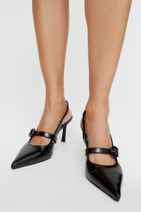 Faux Leather Sling Back Pointed Court Heels