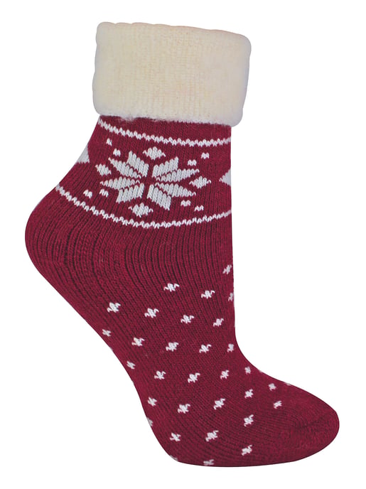 Wollen bedsokken voor dames met Fairisle-ontwerp - Rood - Image 1
