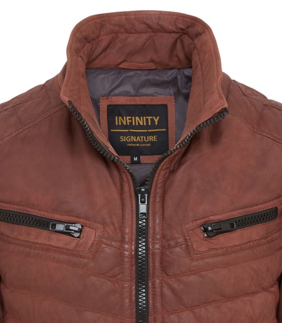 Mens Tan Brown Quilted Puffer Leather Bomber Jacket - Torpoint
