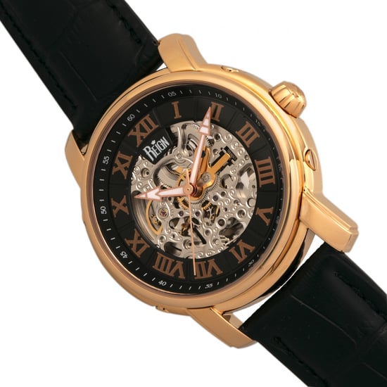 Reign Kahn Automatic Skeleton Leather-Band Watch