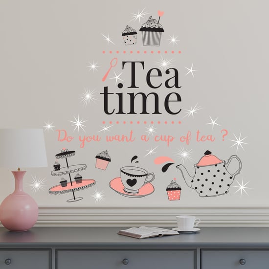 Combo of Coffee or Tea Time and Swarovski crystals Wall Stickers, Kitchen, Bathroom, Living room, Self-adhesive, Decal, Decoration, DIY