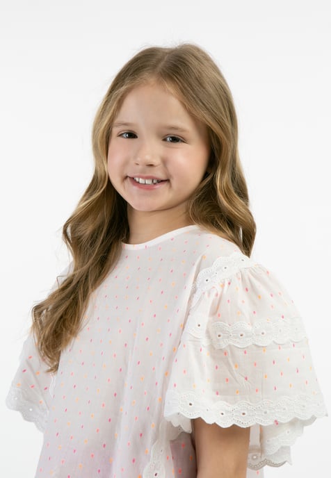 Mymo Blouse Meisje Wit roze oranje stippen - Image 5