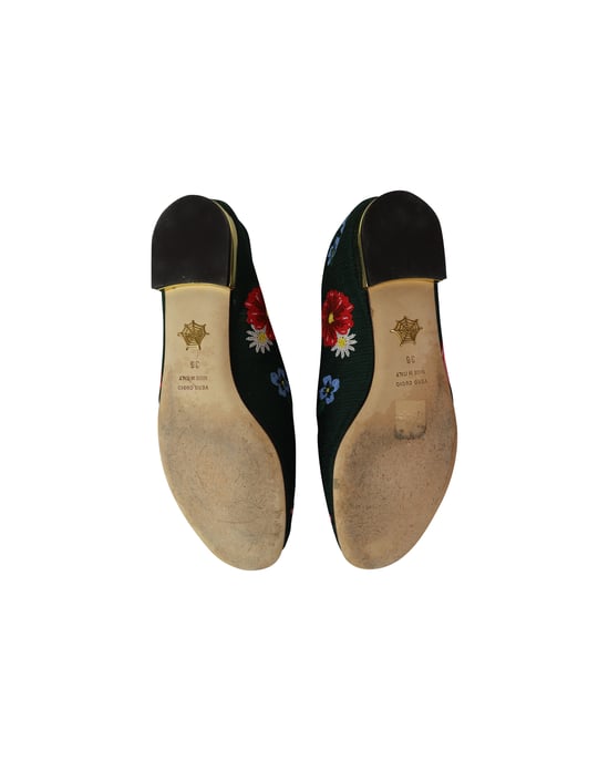 Charlotte Olympia Rozenhof Bloemig Geborduurde Instappers in Groene Stof - Image 6