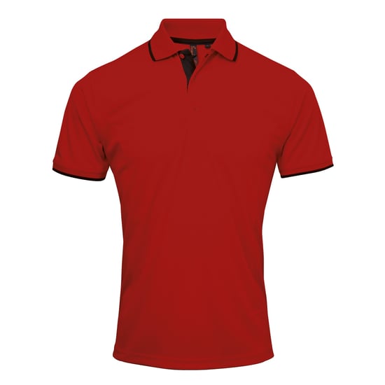 Premier Herencontrast Coolchecker Polo Shirt (Rood/zwart) - Image 1