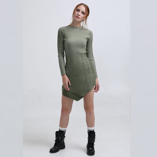 Asymmetrische korte jurk in geribbelde breier - Image 1