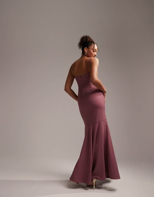 ASOS DESIGN Bridesmaid crepe strappy fishtail maxi dress in orchid-Pink