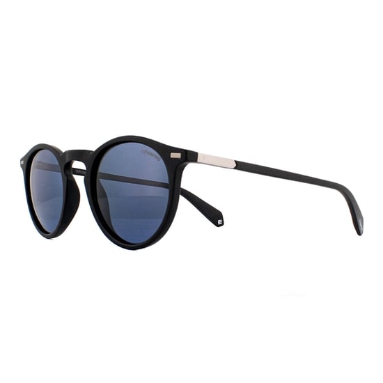 Polaroid Round Mens Matte Black Grey Polarized Sunglasses
