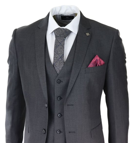 Heren 3-delige Charcoal Grijze Klassieke Stitch Retro Pak - Image 5