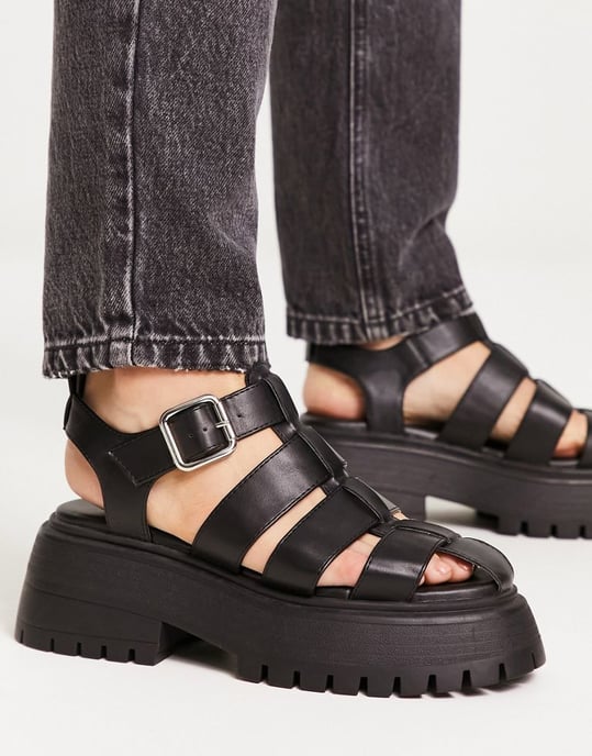 ASOS DESIGN Wide Fit Mermaid chunky fisherman shoes in black