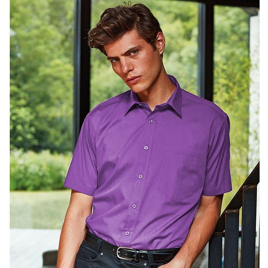 Premier Heren Korte Mouw Formele Poplin Gewoon Werk Shirt (Rijke Violet) - Image 2