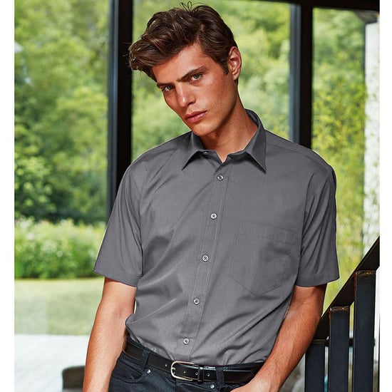 Premier Heren Korte Mouw Formele Poplin Gewoon Werk Shirt (Staal) - Image 2