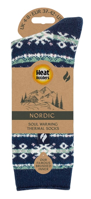 Dames Nordic Sokken | Heat Holders Lite | Lichtgewicht Thermische Wintersokken voor Vrouwen - Indigo/Roze - Image 2