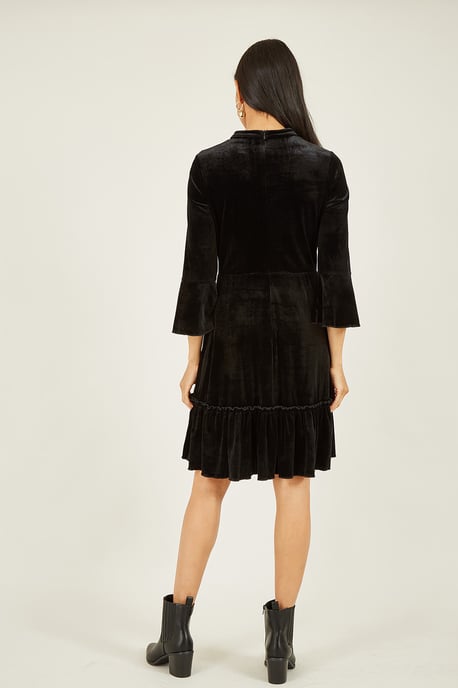 Black Velvet High Neck Skater Dress