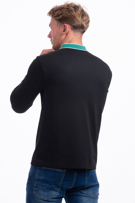 D-Rock Mens Polo Shirt with Dual-Stripe Collar Long Sleeve
