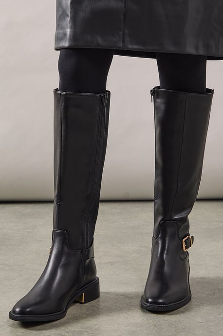 Holly Buckle Detail Elastic Back Knee High Riding Boots