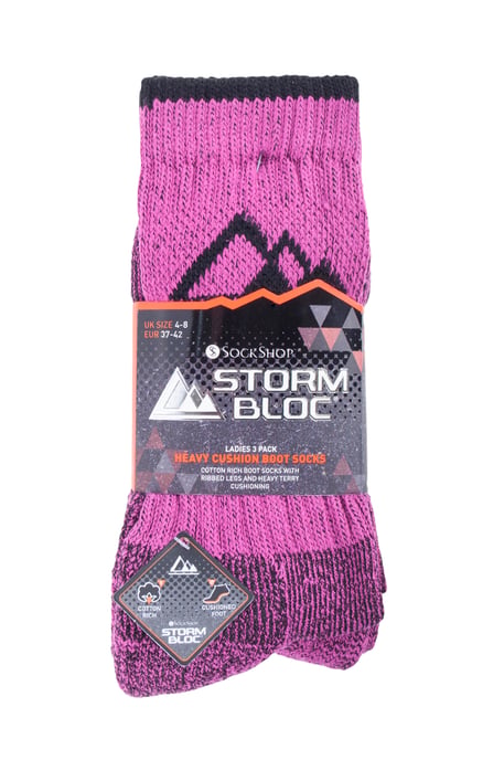 Storm Bloc - 3 Pairs Ladies Heavy Cushion Cotton Socks