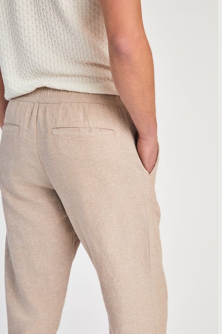 Beige Linen Blend Classic Fit Trousers