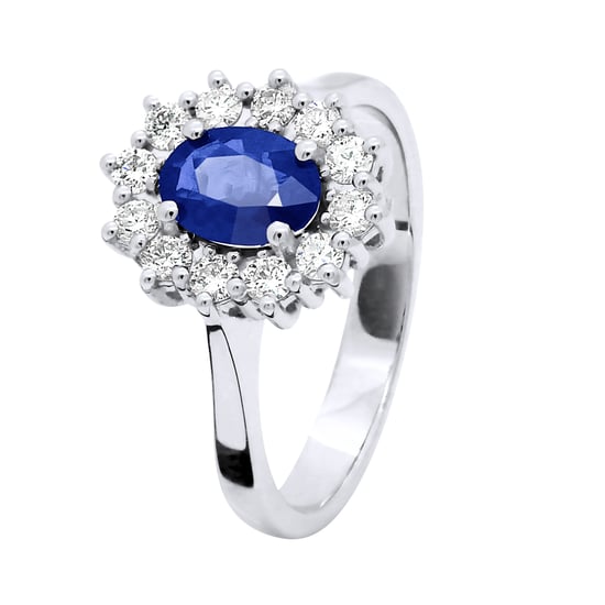 DIADEMA - Ring - Sapphire surrounded by Diamonds - White Gold