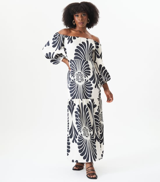 Bardot Mono Print Maxi-jurk - Image 1