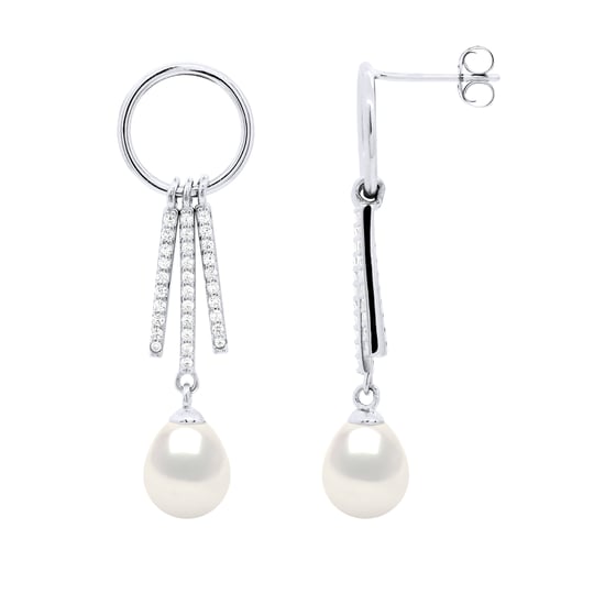 Oorbellen met ronde en streepjes, gemonteerd met cubic zirconia - Image 1