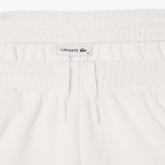 Women's Lacoste Cotton Terry Contrast Accent Shorts in Cream