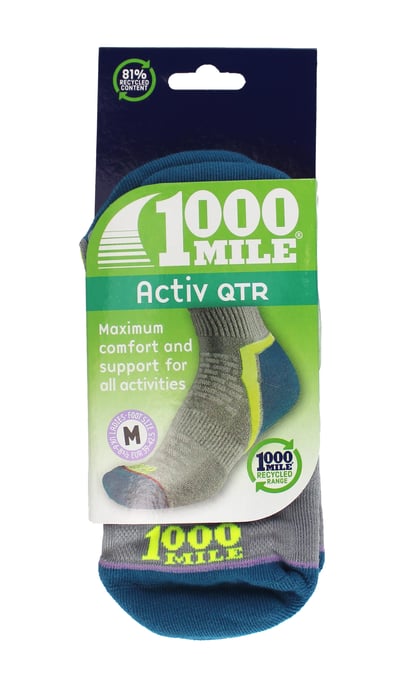 1000 Mile - Dames Actieve Kwart Repreve Ademend Sokken Met Platte Teennaad - Zilver / Teal - Image 2