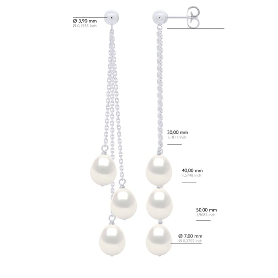 Earrings Trio - 3 Real Cultured Freshwater Pearls Pear 7-8 mm