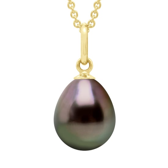 Pendant Articulated Thread Yellow Gold 375 and Real Cultured Tahiti Pearl Pear 9-10 mm
