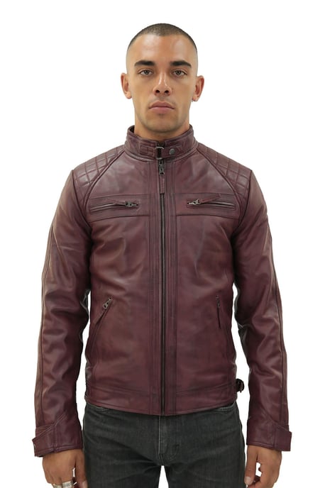 Men's Vintage Leather Quilted Biker Jacket-Monaco