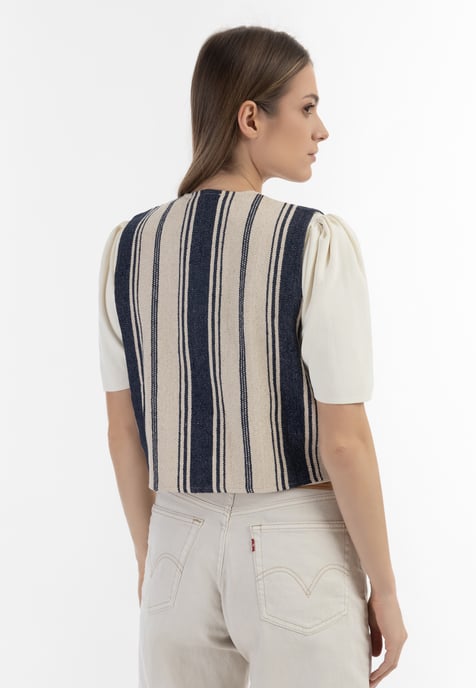 Dreimaster Waistcoat Dames Donker marineblauwe gebroken witte strepen - Image 4