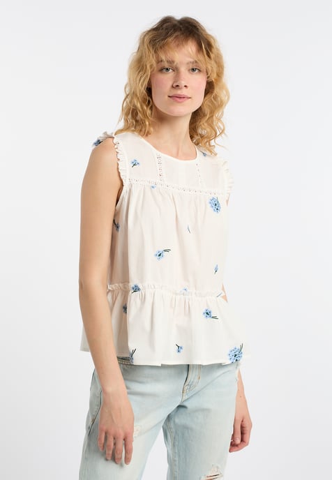 Dreimaster Top Dames Wol Wit Blauw - Image 3