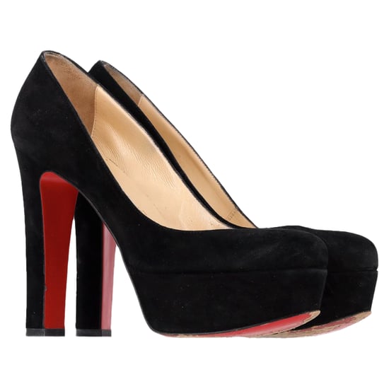 Christian Louboutin Ronde Neus Chunky Hak Platform Hakken in Zwart Suède - Image 4