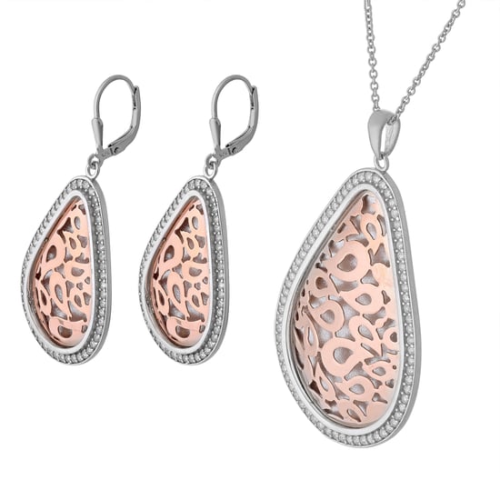 Orphelia Dames 925 Sterling Zilveren Set: Ketting-Hanger + Oorbellen - Zilver/Roze SET-068 - Image 1