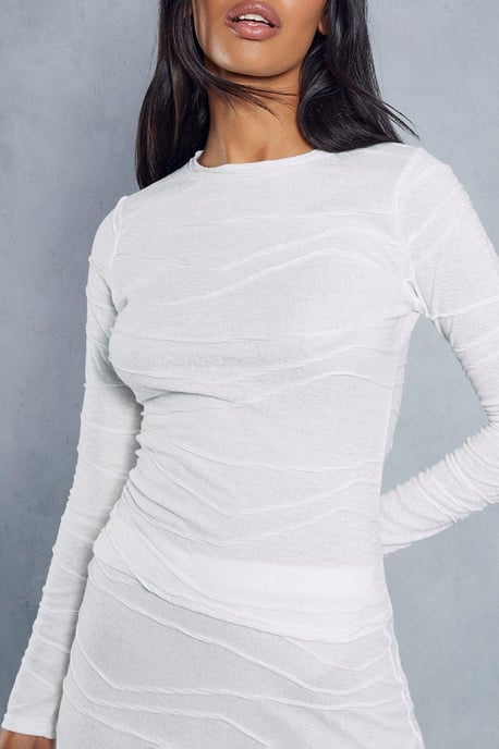 Sheer Crinkle Detail Long Sleeve Top