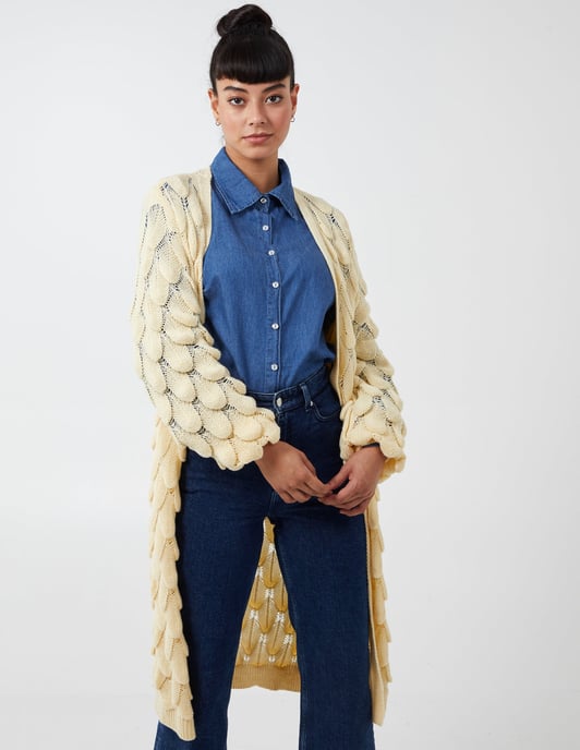 CAITLIN - Scallop Knit Longline Cardigan