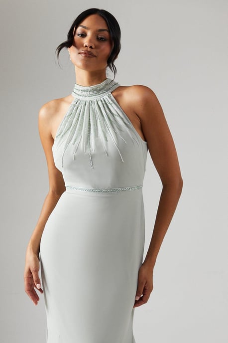 Halterneck Chiffon Embellished Bridesmaids Dress